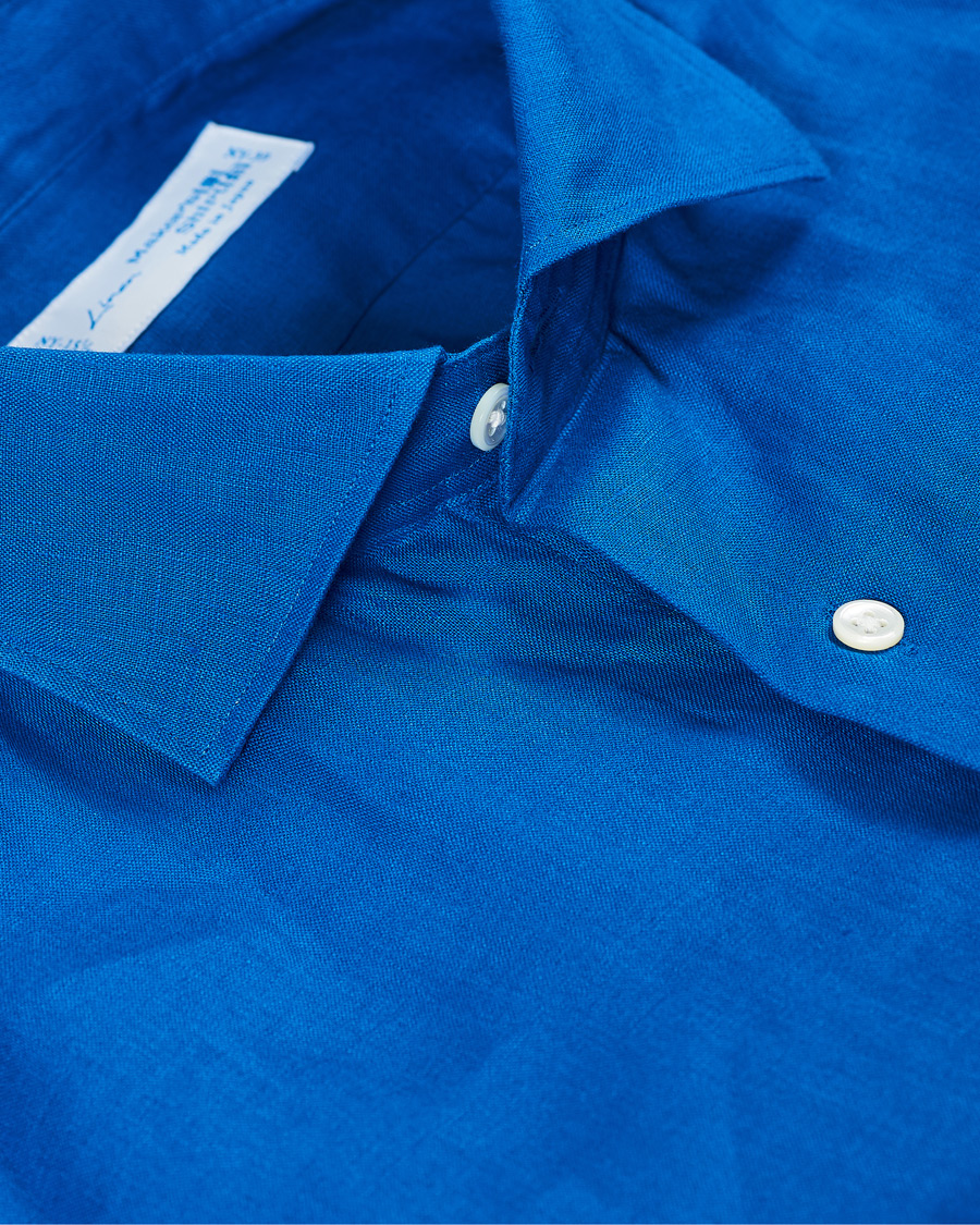 Homme | Chemises | Kamakura Shirts | Slim Fit Linen Shirt Cobalt Blue