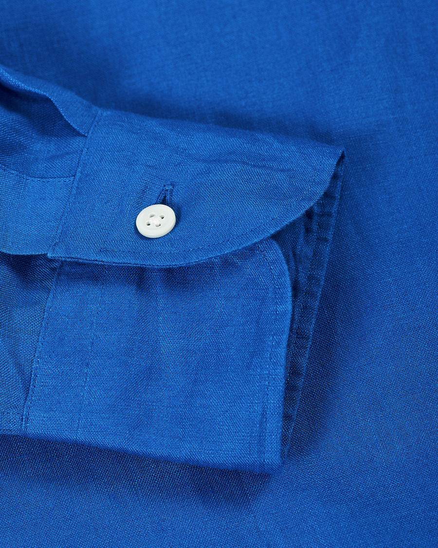 Homme | Chemises | Kamakura Shirts | Slim Fit Linen Shirt Cobalt Blue