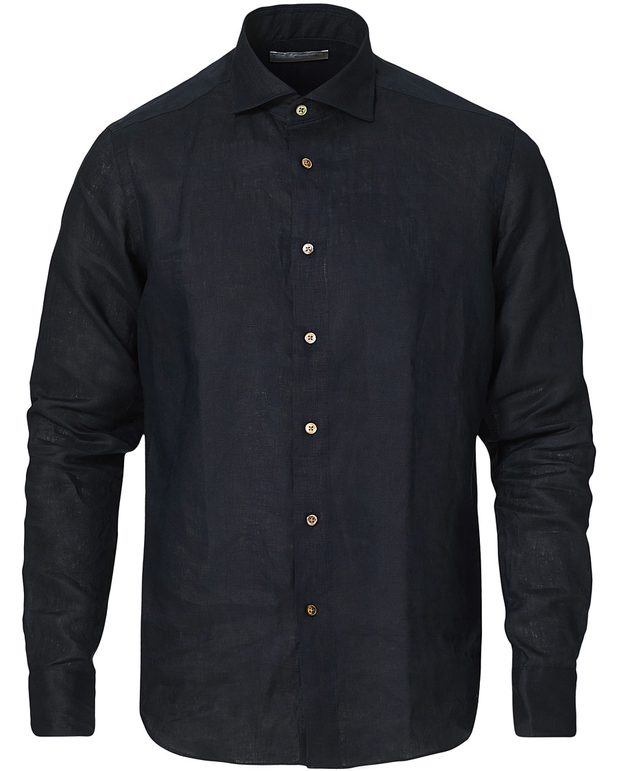Homme | Chemises | Kamakura Shirts | Slim Fit Linen Shirt Navy