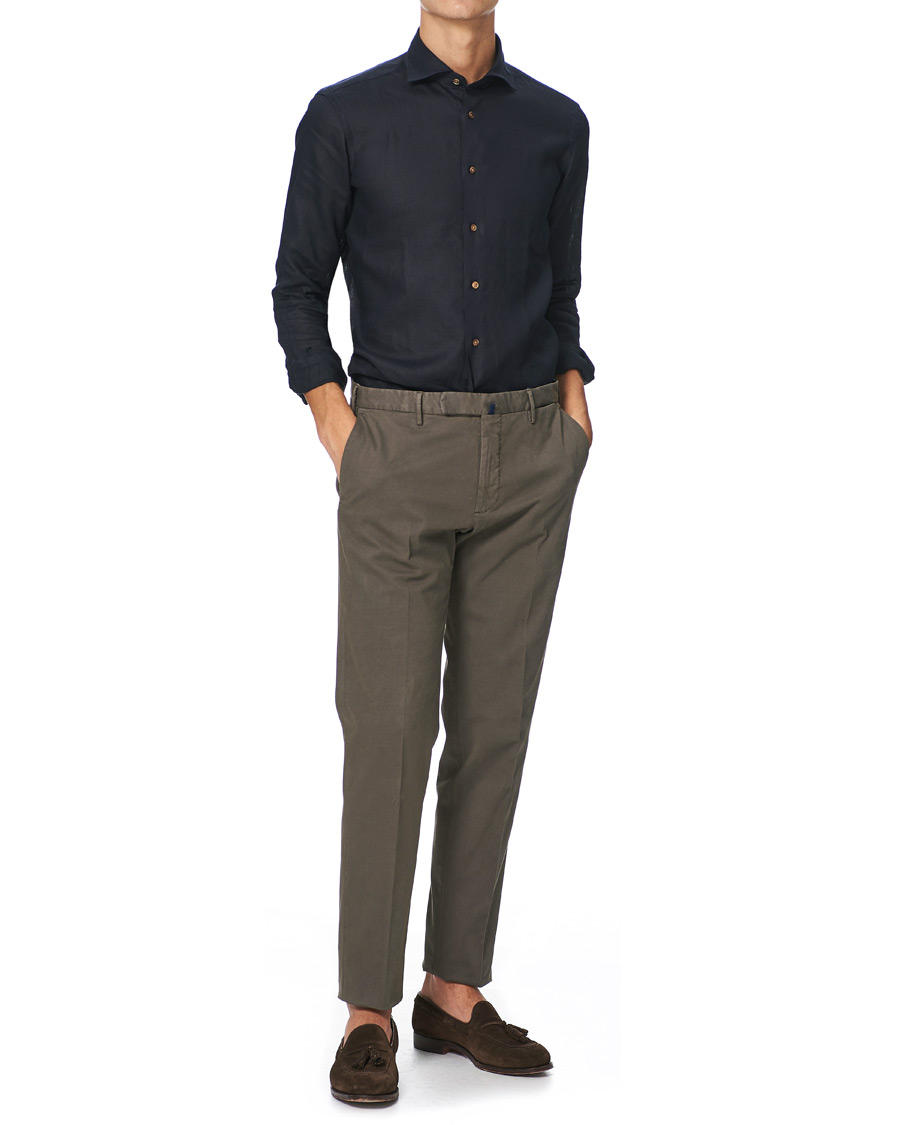 Homme | Chemises | Kamakura Shirts | Slim Fit Linen Shirt Navy
