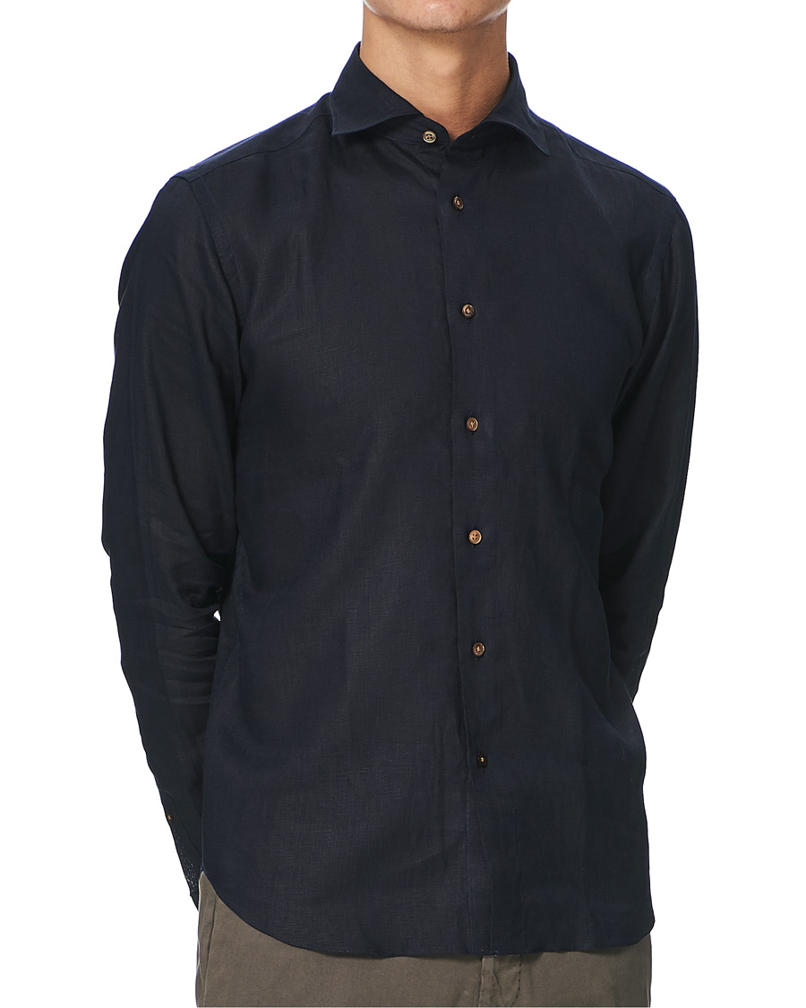 Homme | Chemises | Kamakura Shirts | Slim Fit Linen Shirt Navy
