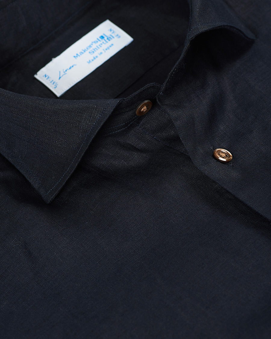 Homme | Chemises | Kamakura Shirts | Slim Fit Linen Shirt Navy
