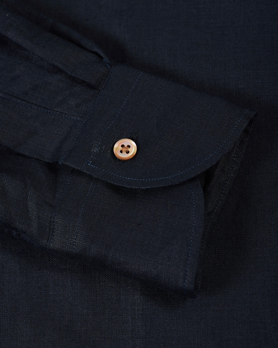Homme | Chemises | Kamakura Shirts | Slim Fit Linen Shirt Navy