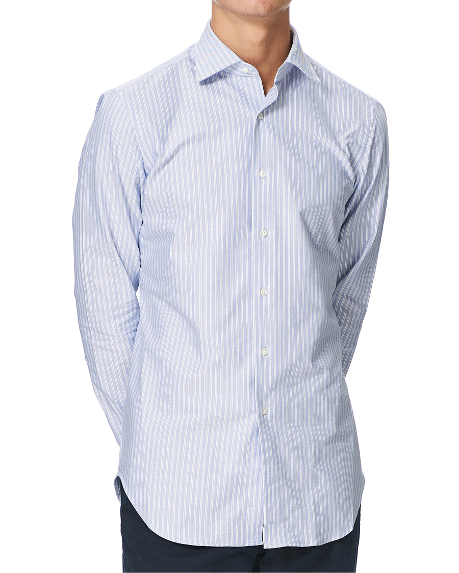 Homme | Chemises | Kamakura Shirts | Slim Fit Striped Oxford Shirt Blue/White