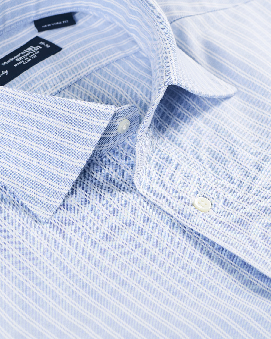Homme | Chemises | Kamakura Shirts | Slim Fit Striped Oxford Shirt Blue/White