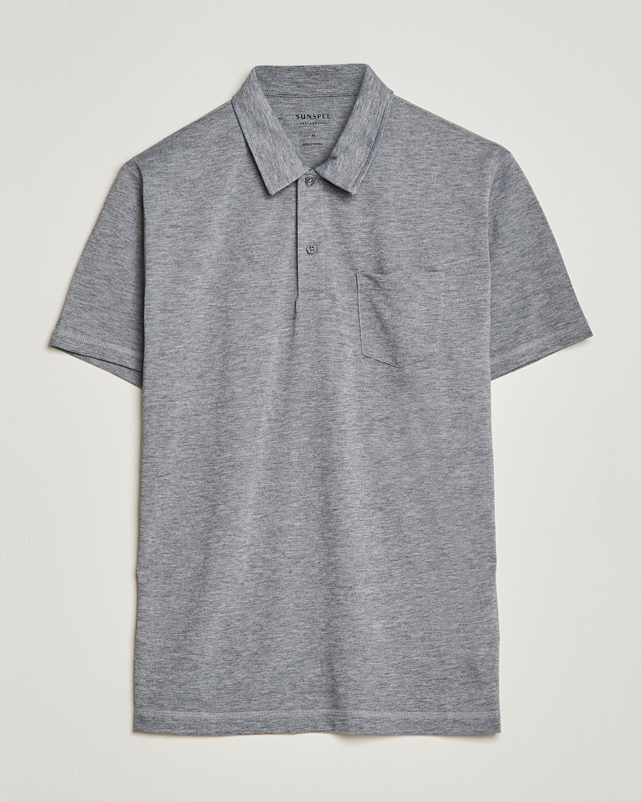 Homme | Polos | Sunspel | Active Pique Polo Grey Melange