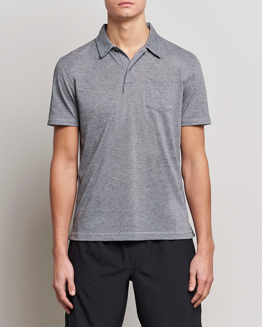 Homme | Polos | Sunspel | Active Pique Polo Grey Melange