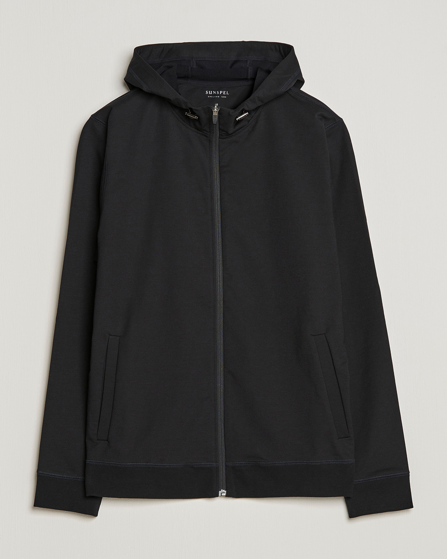Heren | Truien | Sunspel | Active Full Zip Hood Black
