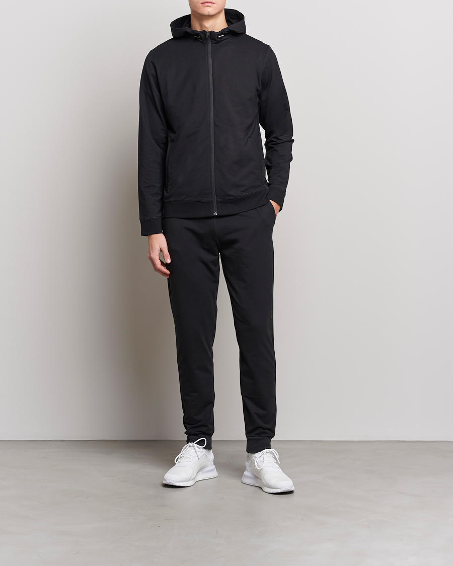 Heren | Truien | Sunspel | Active Full Zip Hood Black