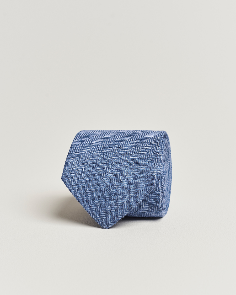Homme | Amanda Christensen Linen Herringbone 8cm Tie Blue | Amanda Christensen | Linen Herringbone 8cm Tie Blue