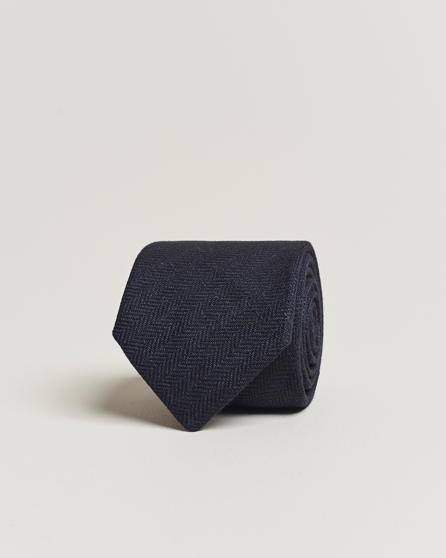 Homme | Amanda Christensen Linen Herringbone 8cm Tie Navy | Amanda Christensen | Linen Herringbone 8cm Tie Navy