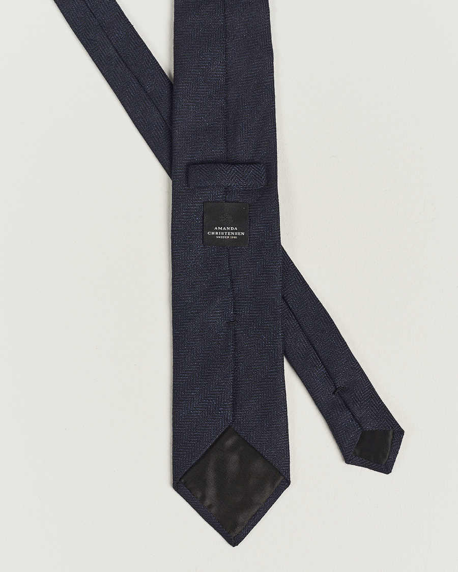 Homme | Amanda Christensen Linen Herringbone 8cm Tie Navy | Amanda Christensen | Linen Herringbone 8cm Tie Navy