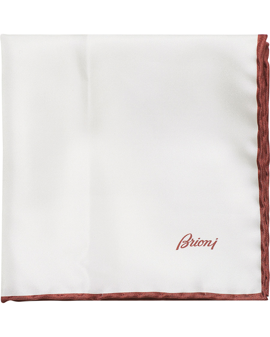 Homme | Brioni Silk Pocket Square White/Burgundy | Brioni | Silk Pocket Square White/Burgundy