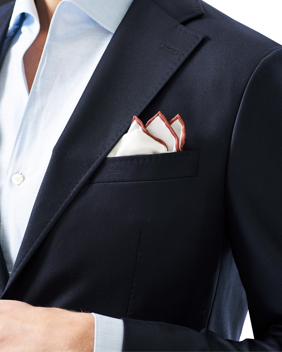 Homme | Brioni Silk Pocket Square White/Burgundy | Brioni | Silk Pocket Square White/Burgundy