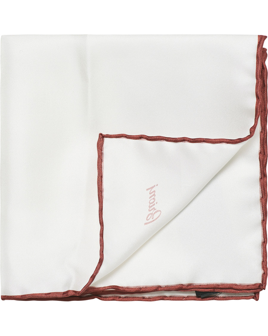 Homme | Brioni Silk Pocket Square White/Burgundy | Brioni | Silk Pocket Square White/Burgundy