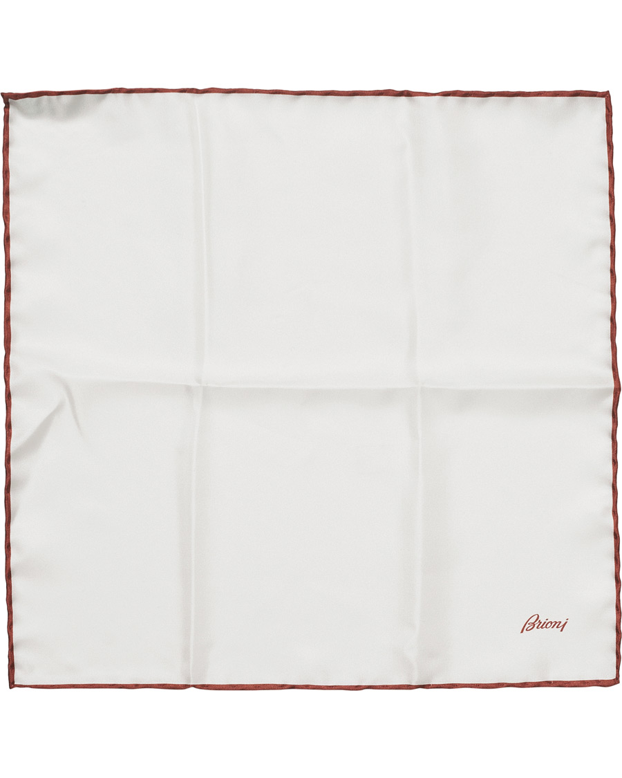 Homme | Brioni Silk Pocket Square White/Burgundy | Brioni | Silk Pocket Square White/Burgundy