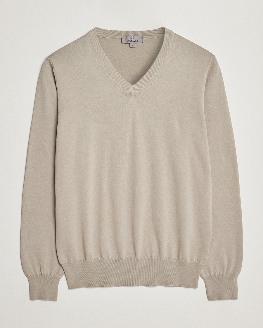 Homme | Pulls Et Tricots | Canali | Cotton V-Neck Pullover Sage