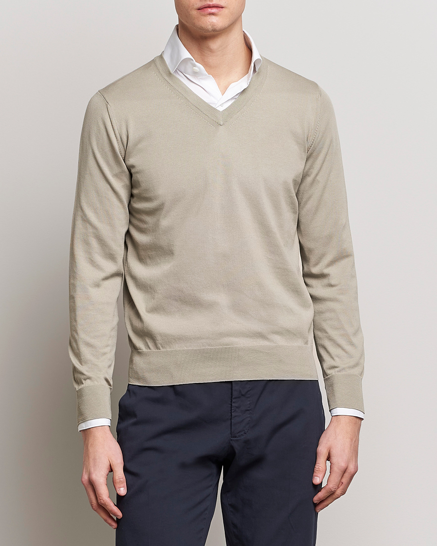 Homme | Pulls Et Tricots | Canali | Cotton V-Neck Pullover Sage