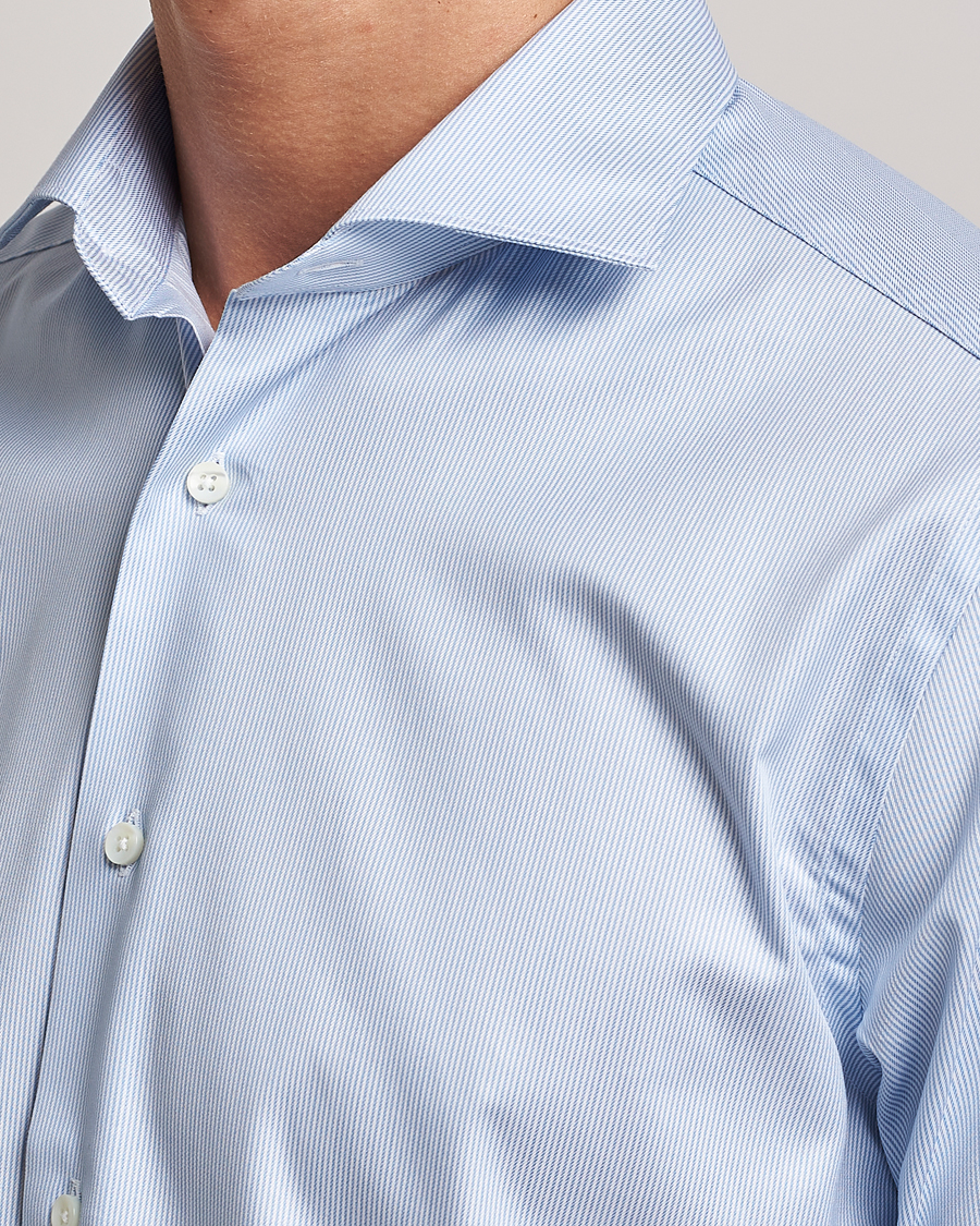 Homme | Chemises | Canali | Slim Fit Striped Cotton Shirt Light Blue