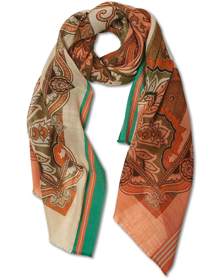 Heren | Etro Paisley Linen Scarf Beige/Orange | Etro | Paisley Linen Scarf Beige/Orange