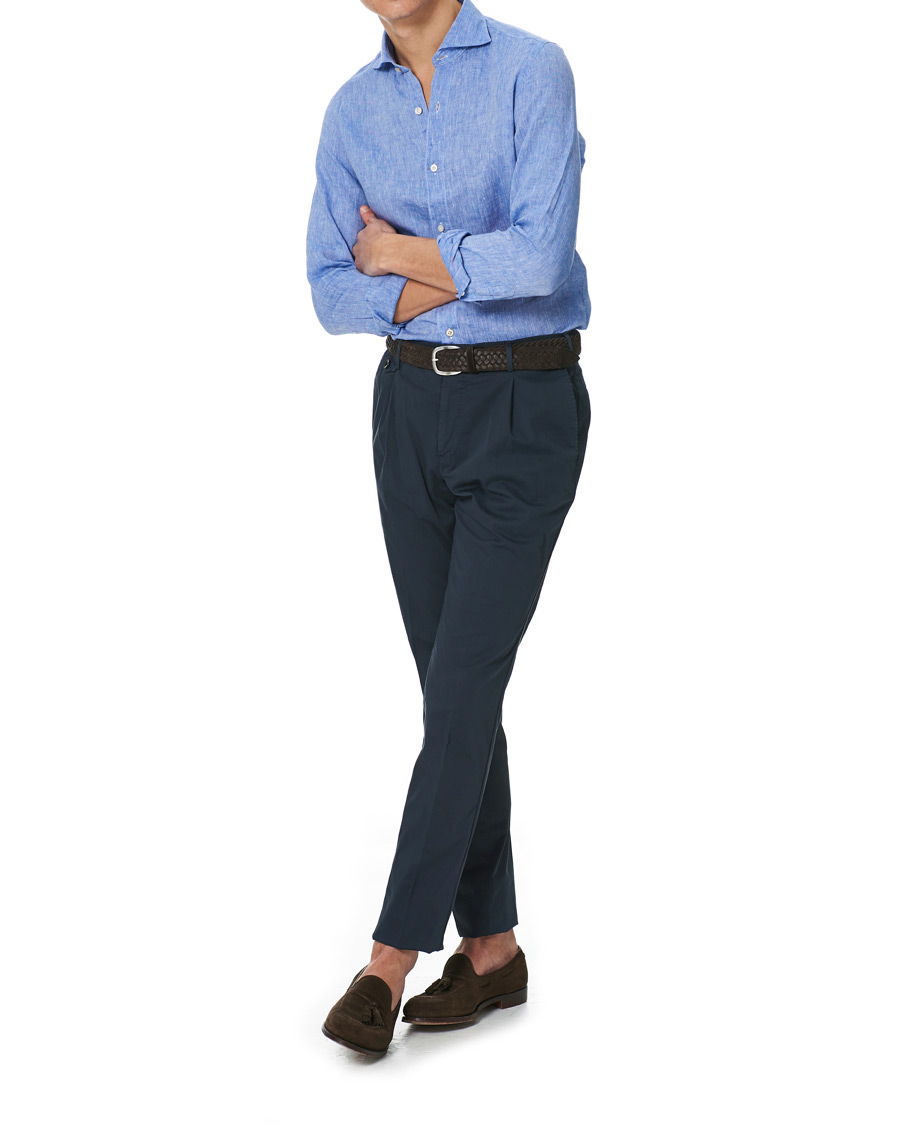 Homme | Chemises | Finamore Napoli | Tokyo Slim Fit Linen Shirt Light Blue