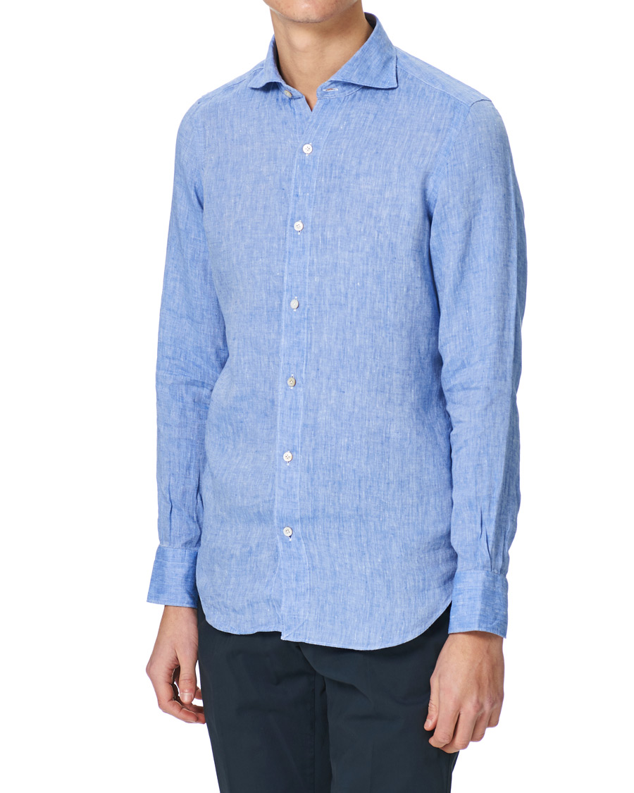 Homme | Chemises | Finamore Napoli | Tokyo Slim Fit Linen Shirt Light Blue
