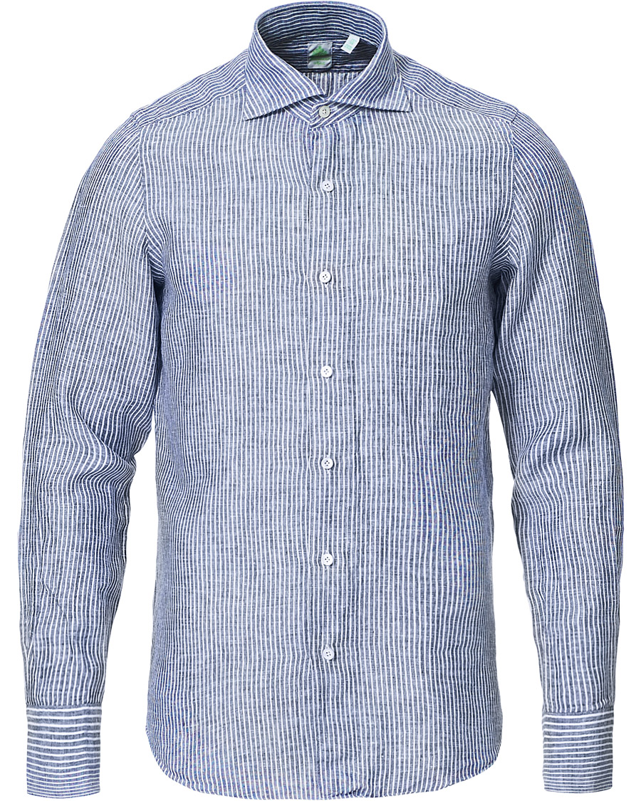 Homme | Chemises | Finamore Napoli | Tokyo Slim Fit Striped Linen Shirt White/Blue