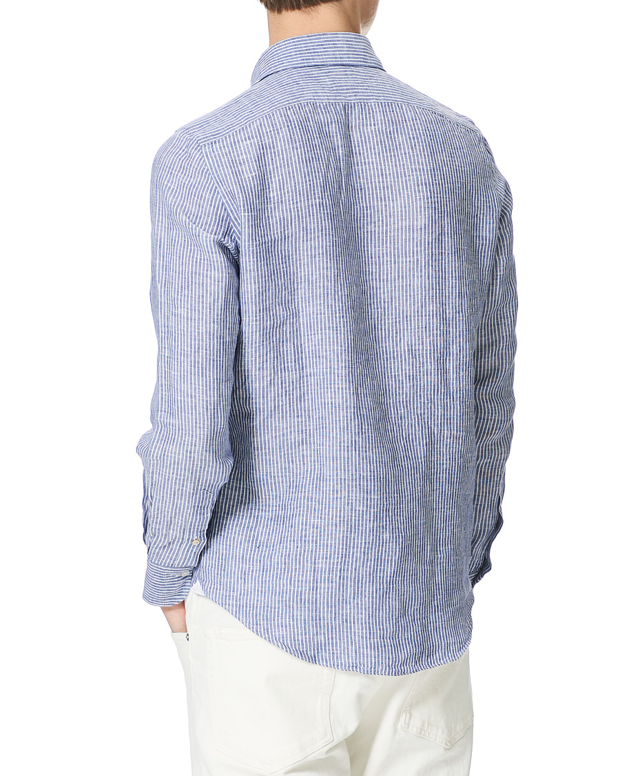 Homme | Chemises | Finamore Napoli | Tokyo Slim Fit Striped Linen Shirt White/Blue