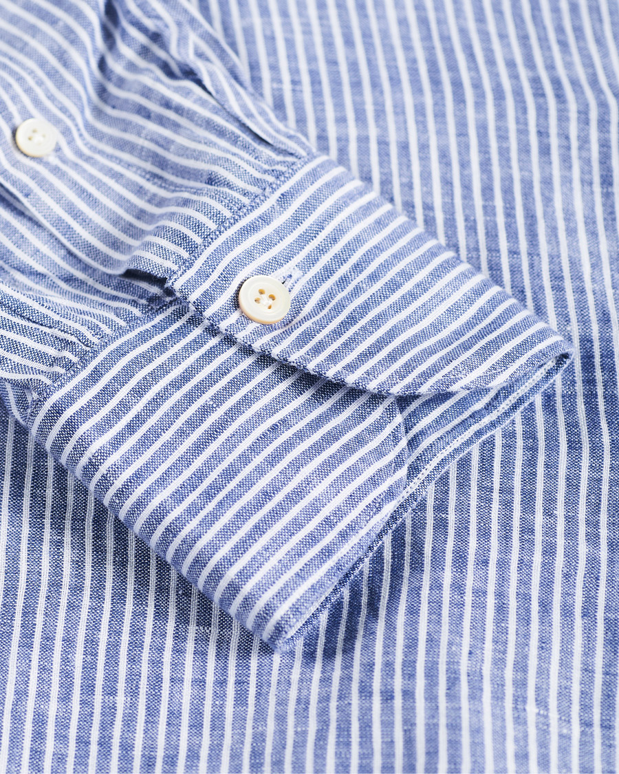 Homme | Chemises | Finamore Napoli | Tokyo Slim Fit Striped Linen Shirt White/Blue