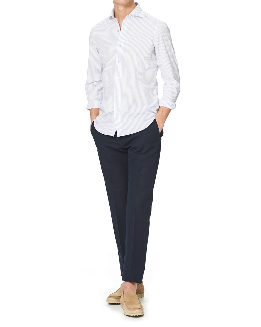 Homme | Chemises | Finamore Napoli | Tokyo Slim Fit Seersucker Shirt Light Blue