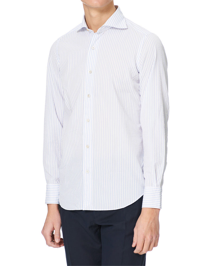 Homme | Chemises | Finamore Napoli | Tokyo Slim Fit Seersucker Shirt Light Blue