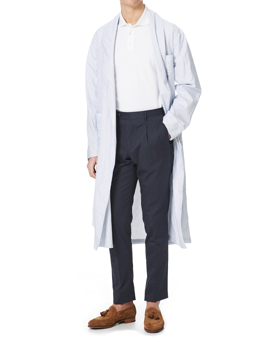 Homme | Peignoirs Et Pyjamas | Finamore Napoli | Striped Popeline Robe White/Blue