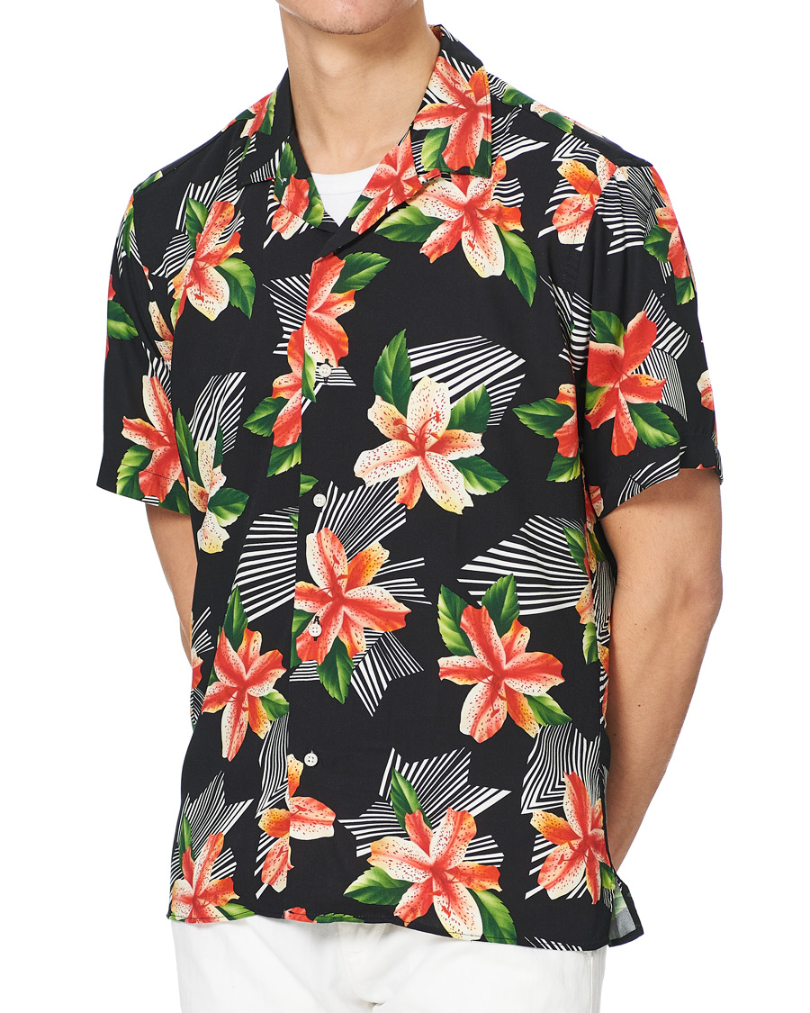 Homme | Chemises | Gitman Vintage | Rayon Hibiscus Camp Collar Shirt Black/Red