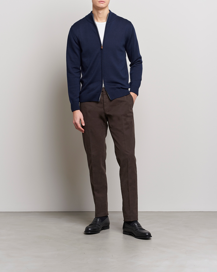 Homme | Pulls Et Tricots | Stenströms | Chunky Merino Full Zip Cardigan Navy