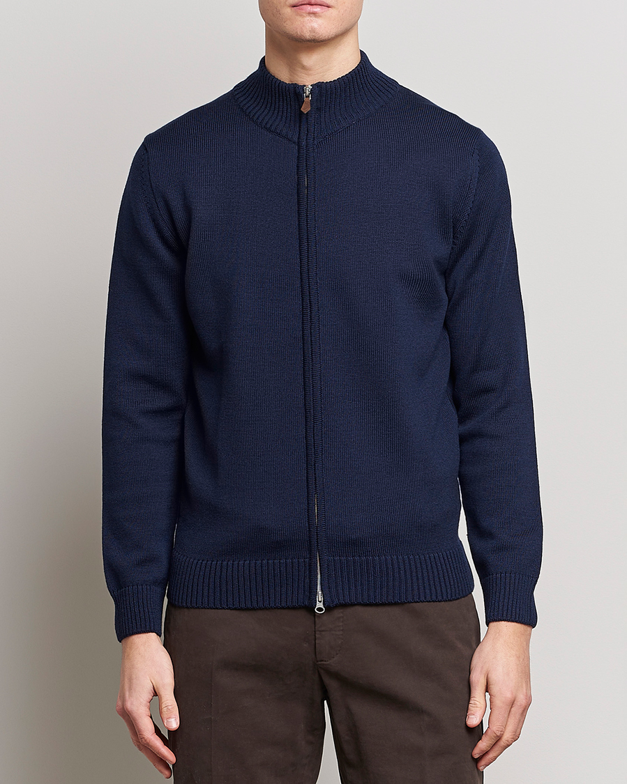 Homme | Pulls Et Tricots | Stenströms | Chunky Merino Full Zip Cardigan Navy