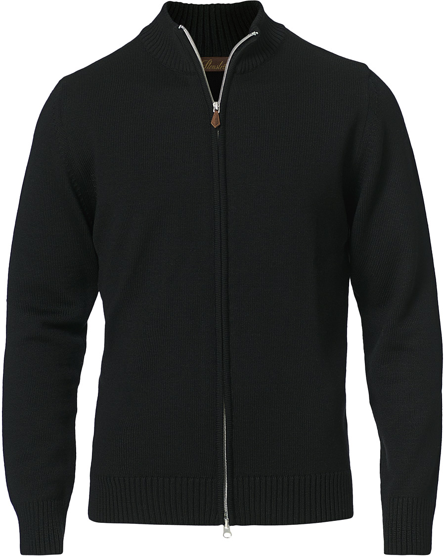Heren | Truien | Stenströms | Chunky Wool Zip Cardigan Black