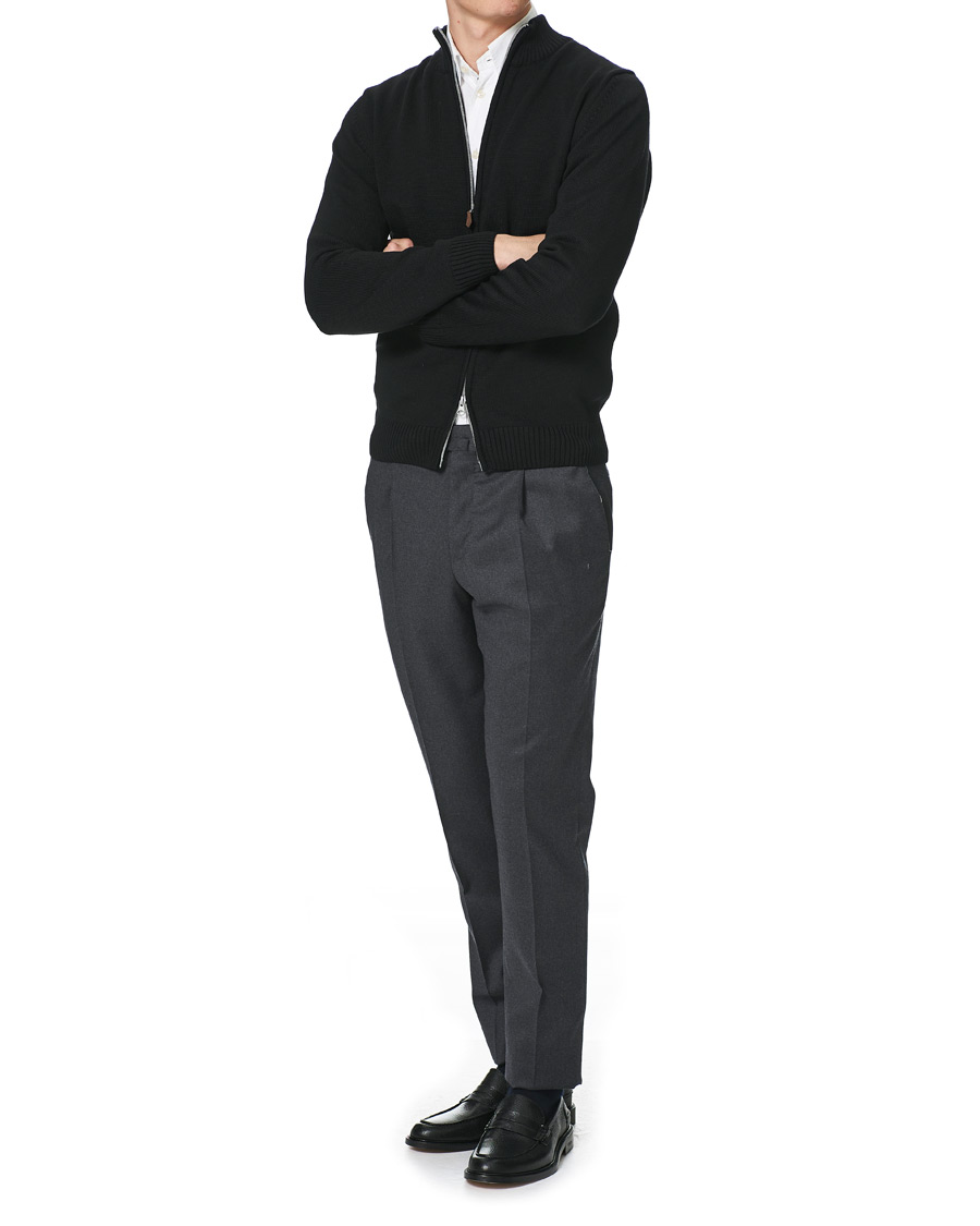 Heren | Truien | Stenströms | Chunky Wool Zip Cardigan Black