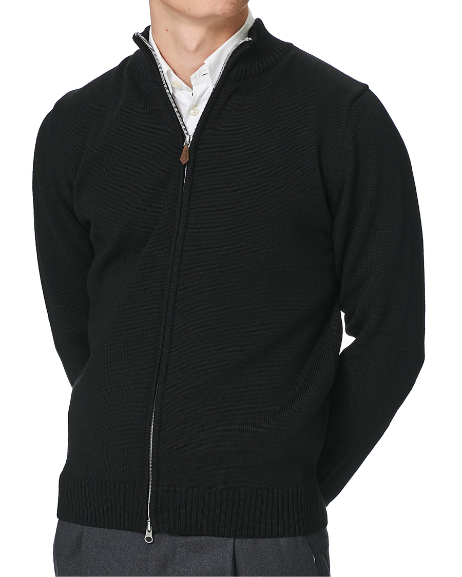 Heren | Truien | Stenströms | Chunky Wool Zip Cardigan Black