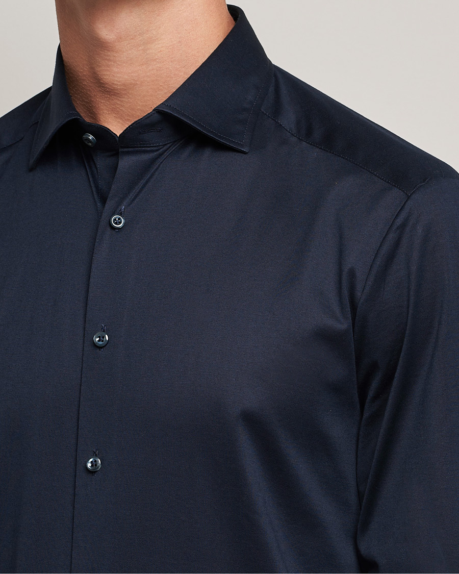 Heren | Overhemden | Stenströms | Slimline Jersey Button Down Shirt Navy