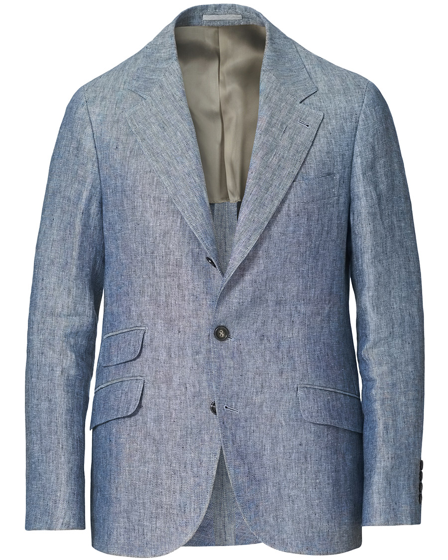 Homme | Blazers | Brunello Cucinelli | Herringbone Linen Blazer Indigo Blue
