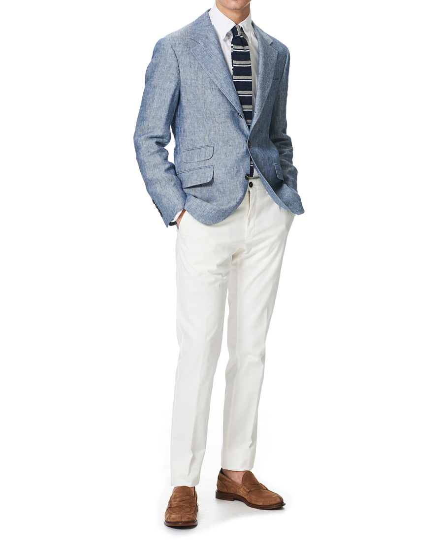 Homme | Blazers | Brunello Cucinelli | Herringbone Linen Blazer Indigo Blue
