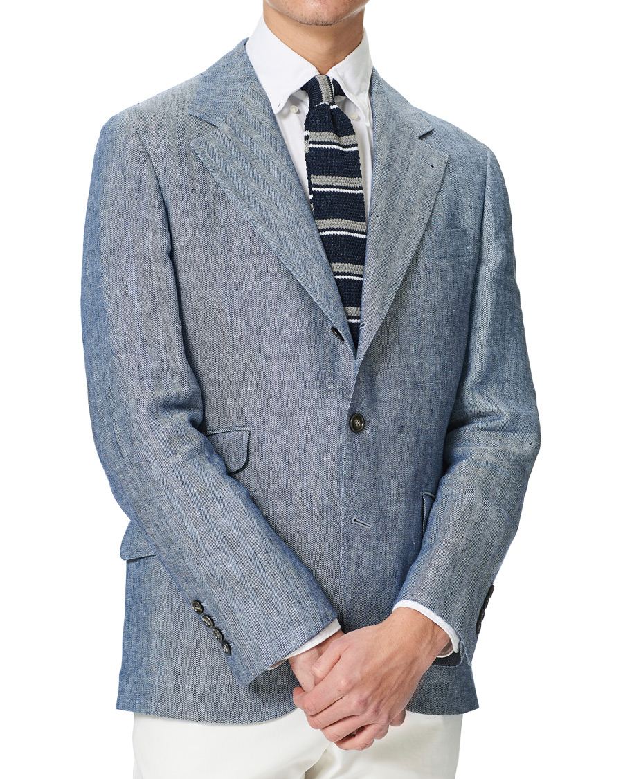 Homme | Blazers | Brunello Cucinelli | Herringbone Linen Blazer Indigo Blue