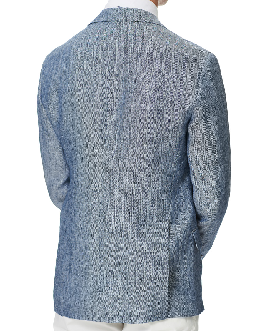 Homme | Blazers | Brunello Cucinelli | Herringbone Linen Blazer Indigo Blue