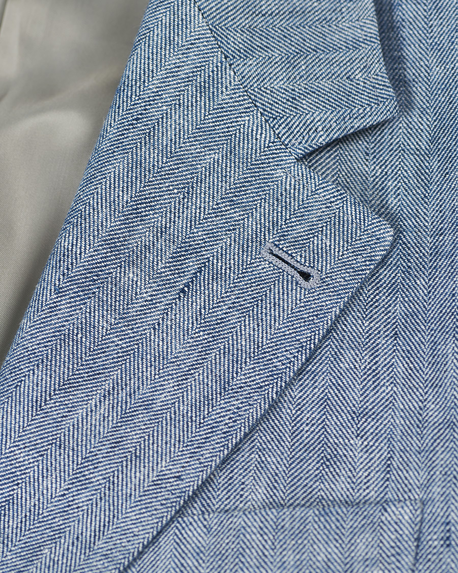 Homme | Blazers | Brunello Cucinelli | Herringbone Linen Blazer Indigo Blue