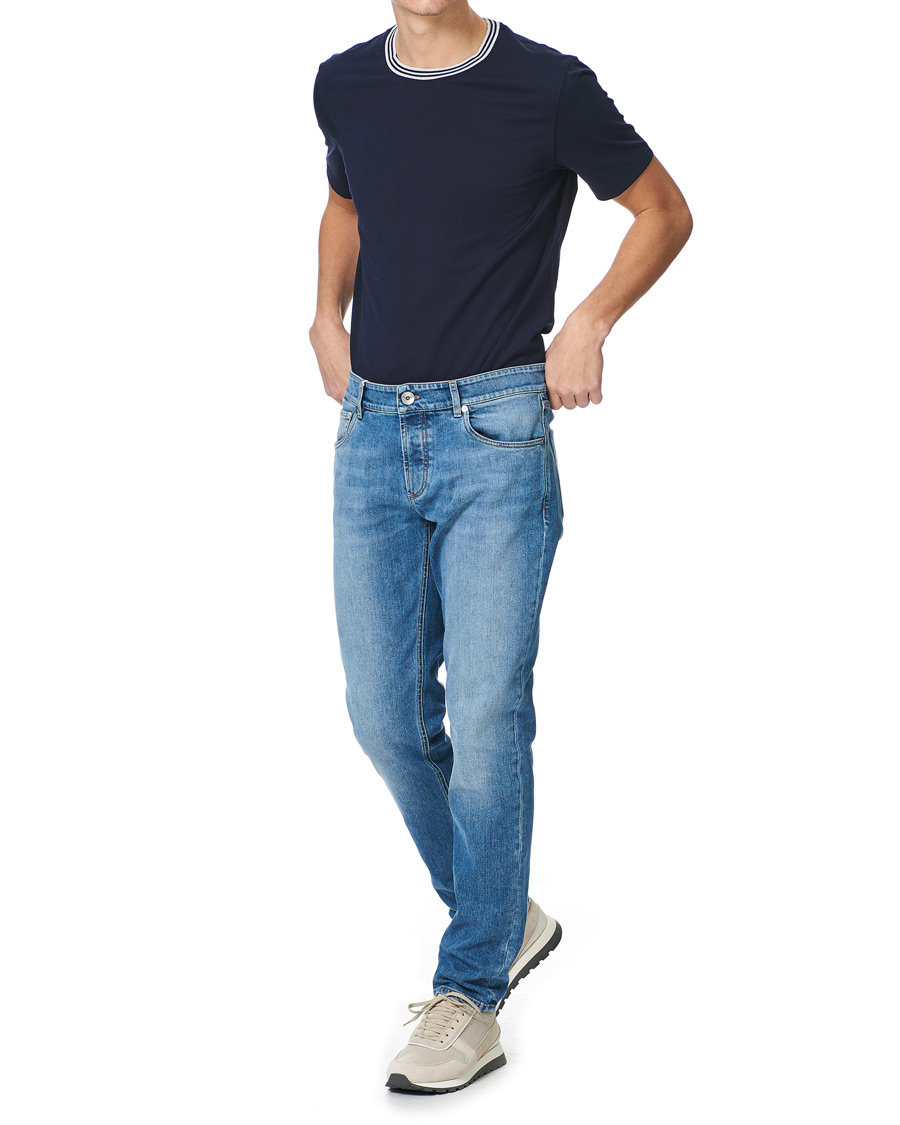 Homme | T-shirts | Brunello Cucinelli | Contrast Collar Short Sleeve T-Shirt Navy