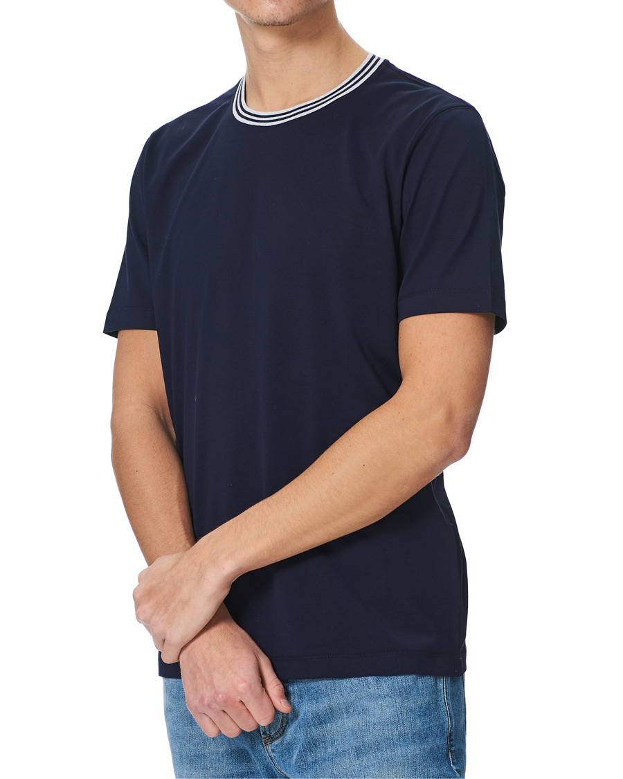Homme | T-shirts | Brunello Cucinelli | Contrast Collar Short Sleeve T-Shirt Navy