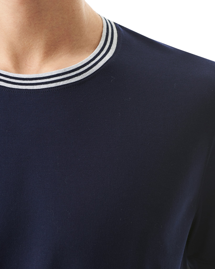 Homme | T-shirts | Brunello Cucinelli | Contrast Collar Short Sleeve T-Shirt Navy