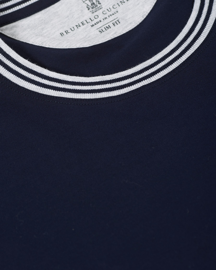 Homme | T-shirts | Brunello Cucinelli | Contrast Collar Short Sleeve T-Shirt Navy
