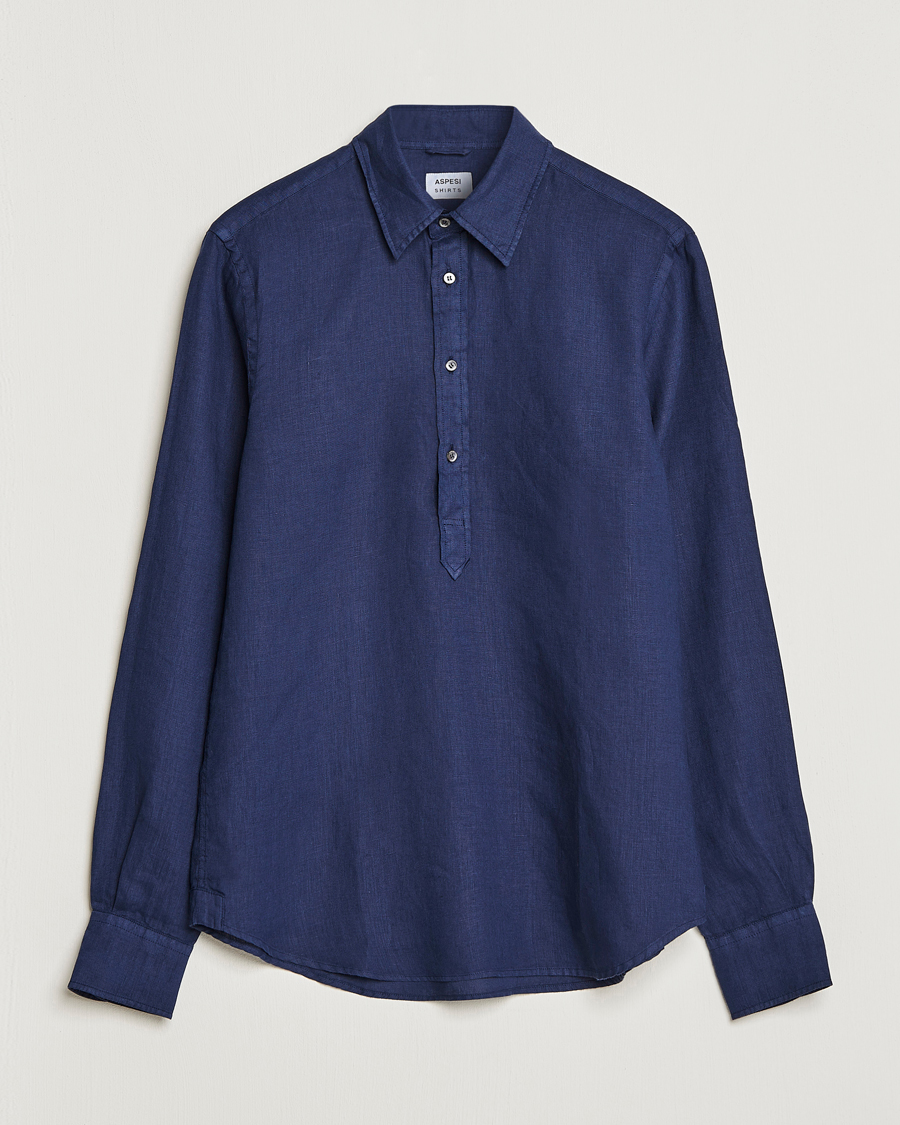 Homme | Chemises | Aspesi | Linen Popover Shirt Dark Blue