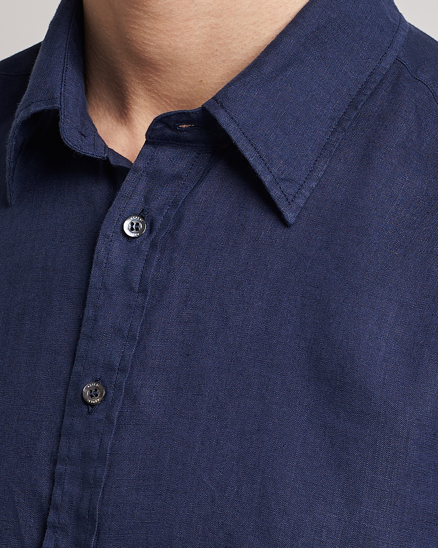 Homme | Chemises | Aspesi | Linen Popover Shirt Dark Blue